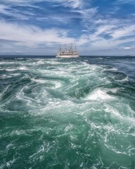 兵庫県南あわじ市　鳴門大橋と渦潮のある風景
