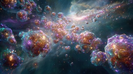 Naklejka premium Colorful Cosmic Clusters In Deep Space