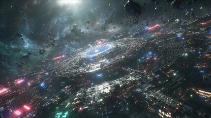 Futuristic Space City Aerial View