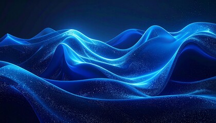 Glowing blue abstract shape, dark grainy black blue background, noise texture futuristic dynamic poster header cover wallpaper banner backdrop design