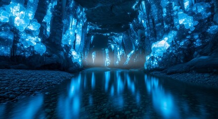 Ice Caves Reflecting Blue Light.