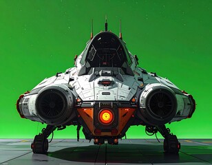 Futuristic Spacecraft on a Green Planet: A Digital Art Illustration of Aerospace Technology