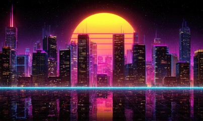 Retro Cityscape at Sunset - A Synthwave Dream.