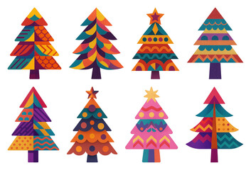 PNG Colorful geometric Christmas trees, element set on transparent background