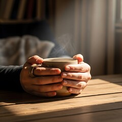 Warm Hands Holding a Cup of Hot Drink.