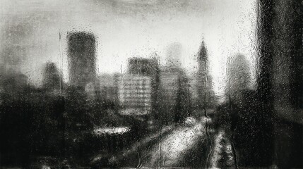 Obraz premium Rainy cityscape viewed through window