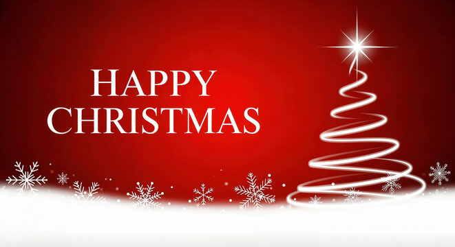 Cheerful red Christmas background radiating festive joy with a glowing stylized tree and snowflakes, symbolizing warmth and sincere holiday wishes