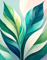 Vibrant abstract leaves in teal, green, and white