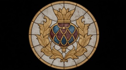 Obraz premium Stained glass window with ornate design in a circular shape on black background
