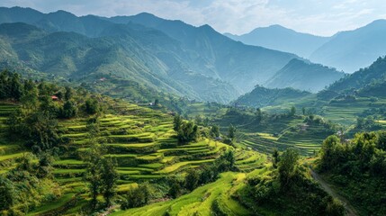 Obraz premium Terraced rice paddies in mountains