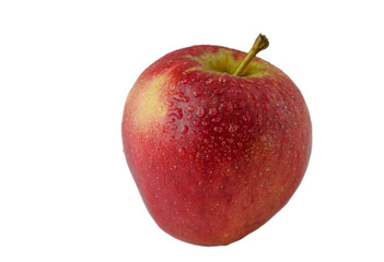 Red apple with water drops on white background