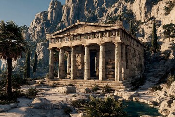 Fototapeta premium Greek temple remains in mountain landscape high resolution picture