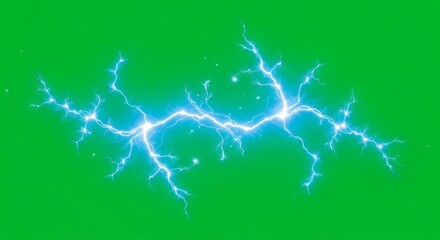 Fototapeta premium Bright electrical discharge with lightning branches isolated on green screen for visual effect. Power flash for video editing.