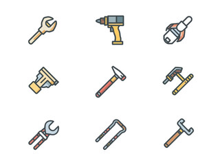 Fototapeta premium Various hand tools arranged neatly on white surface, representing craftsmanship and repair work with a clean, organized aesthetic.