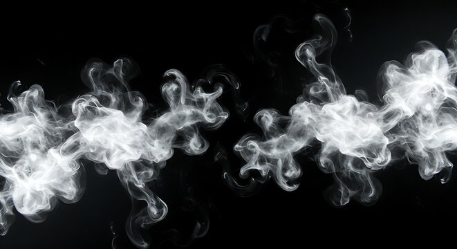 Abstract white smoke patterns against a stark black background