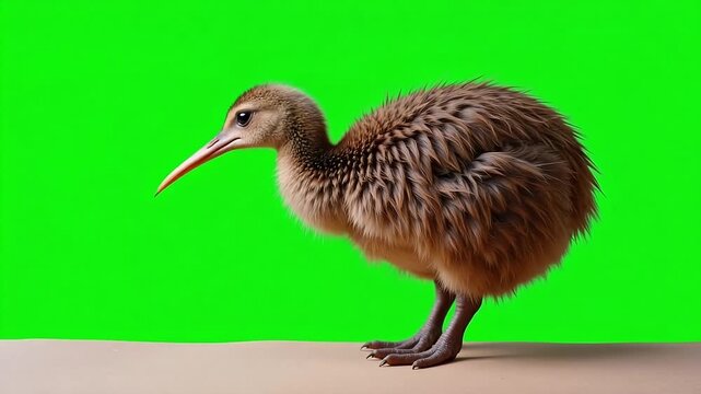 Rare kiwi bird foraging for food in New Zealand green screen footage, a glimpse into endangered species conservation efforts in wildlife habitat video