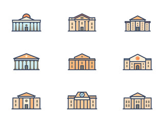 Fototapeta premium Various government buildings stand tall against a clear sky, showcasing architectural diversity and civic pride in a vibrant urban landscape.