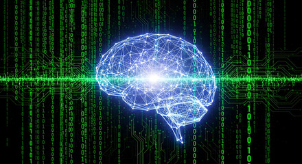 Digital Brain with Binary Code and Circuitry Background artificial intelligence technology