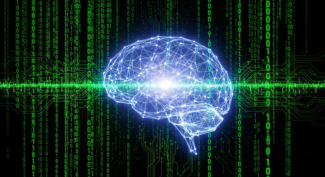 Digital Brain with Binary Code and Circuitry Background artificial intelligence technology
