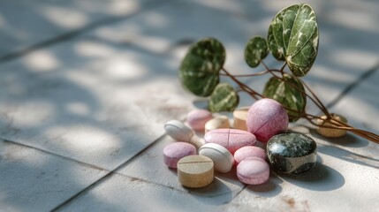 Holistic Wellness: Natural supplements and herbal remedies on rustic background