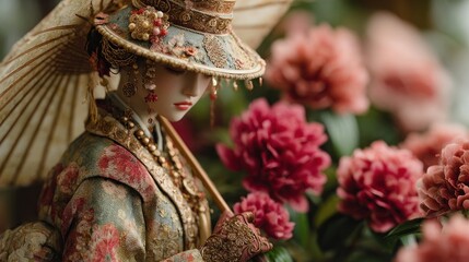 A captivating portrait of a lady in traditional attire with floral accents
