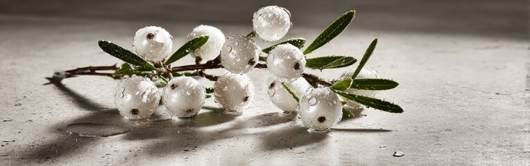 Delicate White Berries On Branch