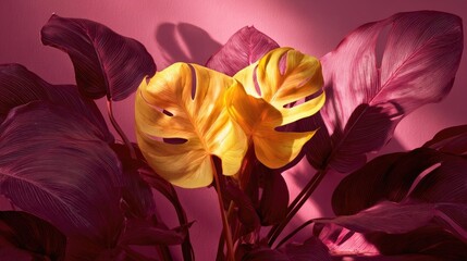 Closeup Vibrant Tropical Plant With Yellow Leaves