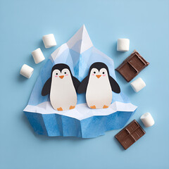 Penguins iceberg flat lay playful winter