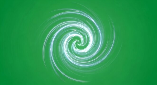 Abstract spiral light effect rotating on chromakey isolated green background. Digital swirl, energy, or vortex concept for overlay.