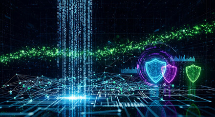 Digital Shields and Data Streams with Network Connections cybersecurity digital security
