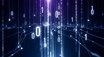 Falling Binary Digits with Glowing Network of Lines and Dots code data