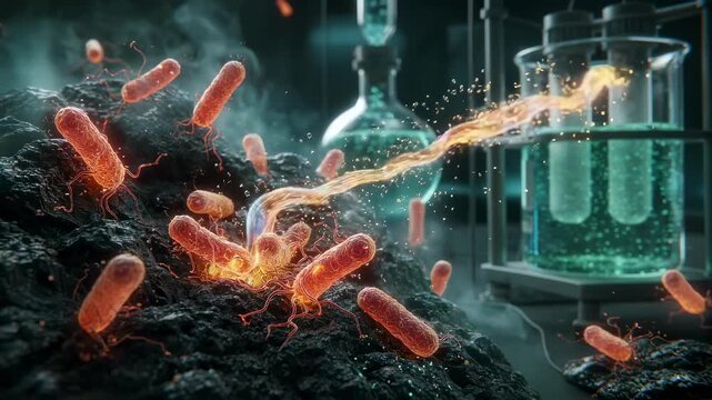 Extremophilic bacteria operating in hightemperature acidic environments illustrating innovative bioleaching under harsh conditions for efficient metal recovery.