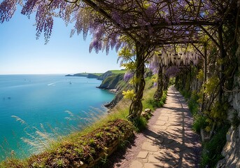 Coastal Path Under Wisteria Covered Archway.