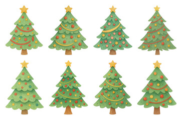 Obraz premium PNG Whimsical Christmas tree illustrations, element set on transparent background