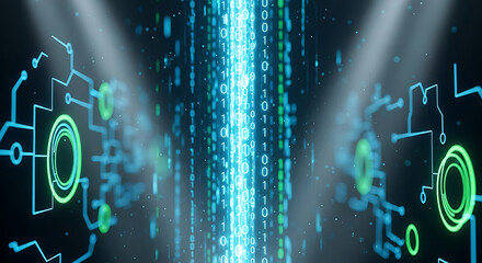Vertical Stream Of Binary Code With Circuitry Elements numbers zero