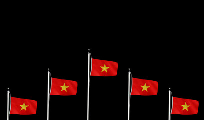 High-quality vietnam national flag row of flags waving against a black background - Symbol of...