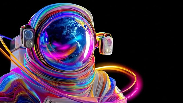 Abstract astronaut portrait with colorful artwork on black background