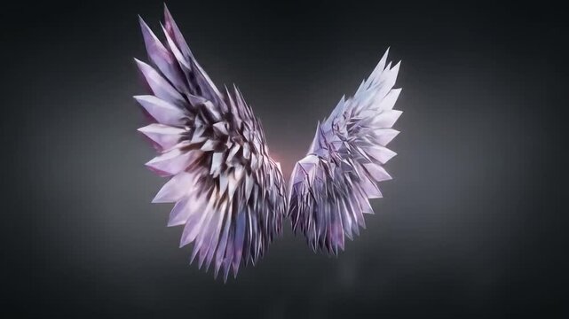 Abstract Geometric Wings Displayed Against a Dark Background with Dimensional Detail and Color Variations