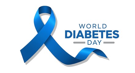 Blue ribbon emblem for world diabetes day isolated on white background