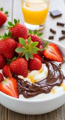 Delicious Strawberry Yogurt Parfait with Chocolate Sauce.