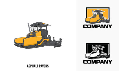 Fototapeta premium asphalt paver heavy equipment illustration, asphalt pavers heavy equipment Logo Badge Template vector