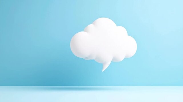 Three-dimensional white cloud speech bubble on a pastel blue background studio shot