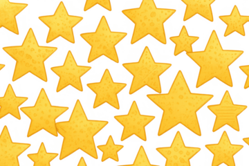Yellow stars seamless pattern with textured shine on transparent background, success and celebration concept