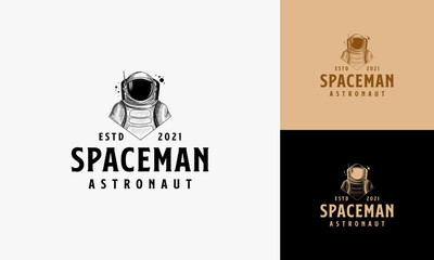 astronaut, vintage logo concept black and white color, Spaceman hand drawn logo vector illustration