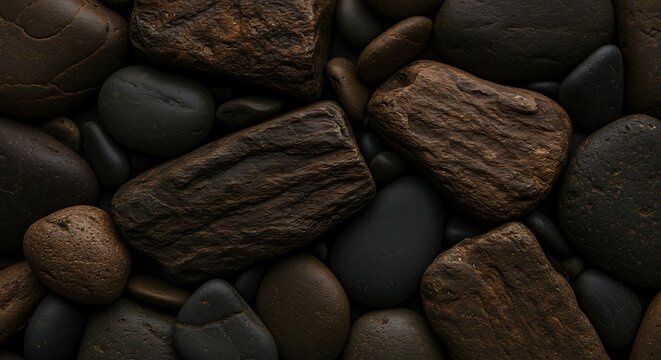 Close up of various river rocks textures and colors for natural backgrounds