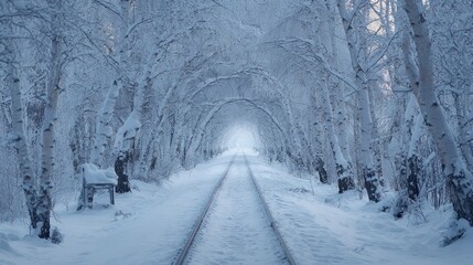 Snowy forest pathway