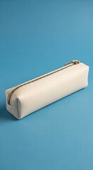 Cream Colored Rectangular Pencil Case with Zipper.