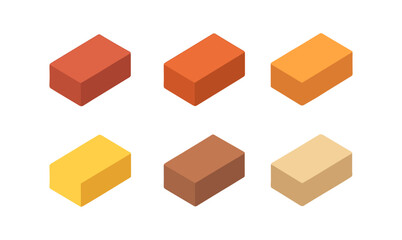 Isometric bricks collection in earthy tones on white background