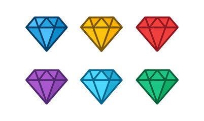 Colorful geometric diamond set in flat style with bold outlines