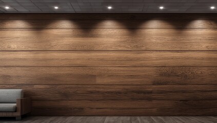 Modern office interior with blank wooden wall.